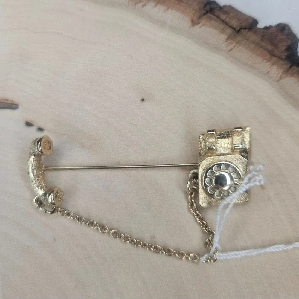 Avon Vintage Telephone Stick Pin / Brooch 80s Rotary Phone GUC
